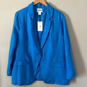 Halston 100% Linen Blue Blazer Jacket
